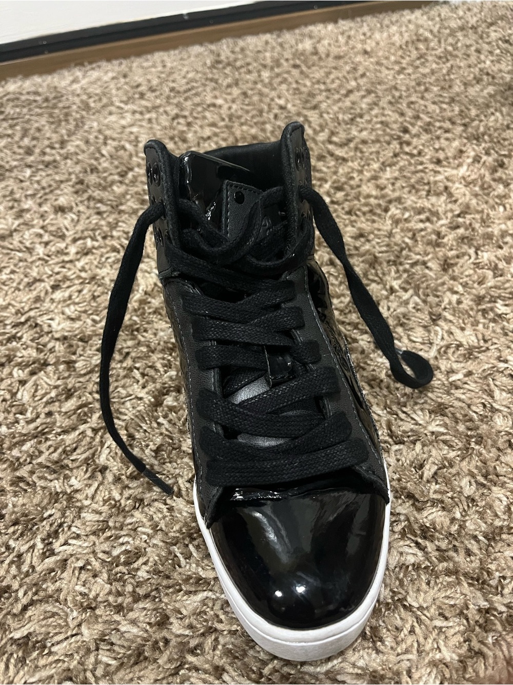Women's Black Patent High-Top Lace Sneaker